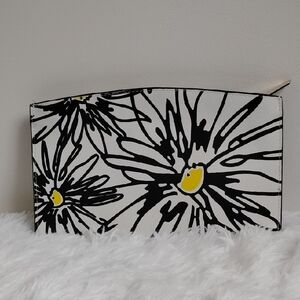 Reed Floral Black & White Abstract Floral Daisy Print Clutch with Yellow Accents